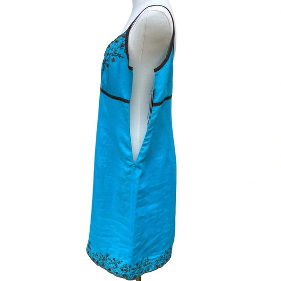 Donna Morgan NWT Blue Linen Beaded Midi Dress Size 12 - Picture 5 of 15